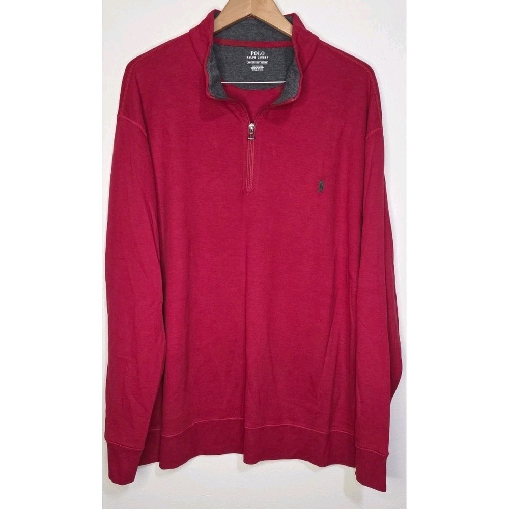 New Polo Ralph Lauren Sweater Men 2XB‎ Red Quarter Zip Pullover Sweatshirt Golf